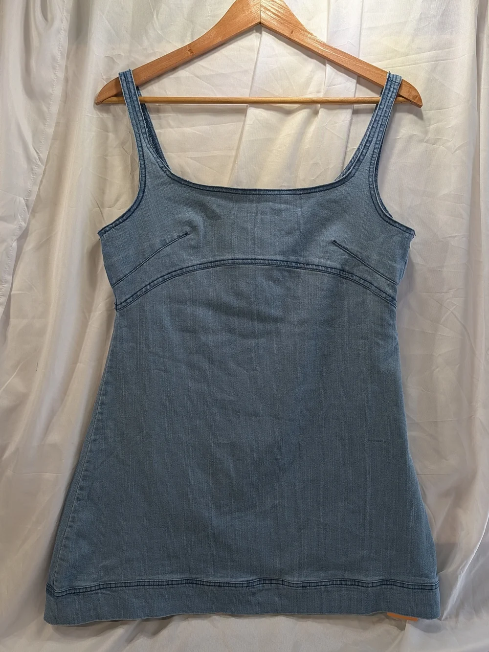 NWT Forever 21 Women’s Light Wash Denim Square Neck Tank Mini Dress Size L
